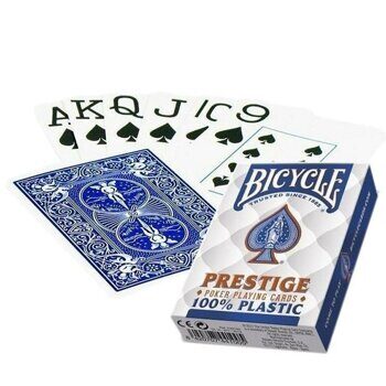 Карты для покера "Bicycle Prestige", синяя рубашка, 54шт,100% пластик