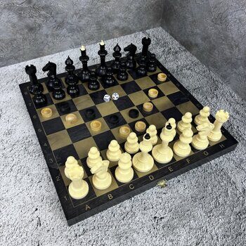 Игра 3 в 1 Шашки + Нарды + Шахматы Айвенго черное золото (дерево, 40х20х6 см)13